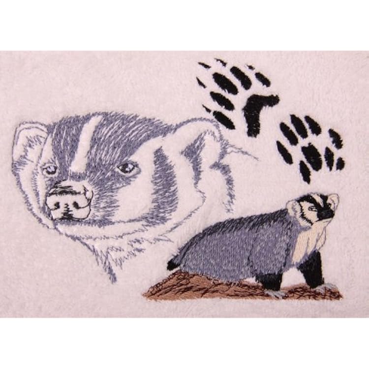 Bath Towel Set with Embroidered Badger and Paw Prints