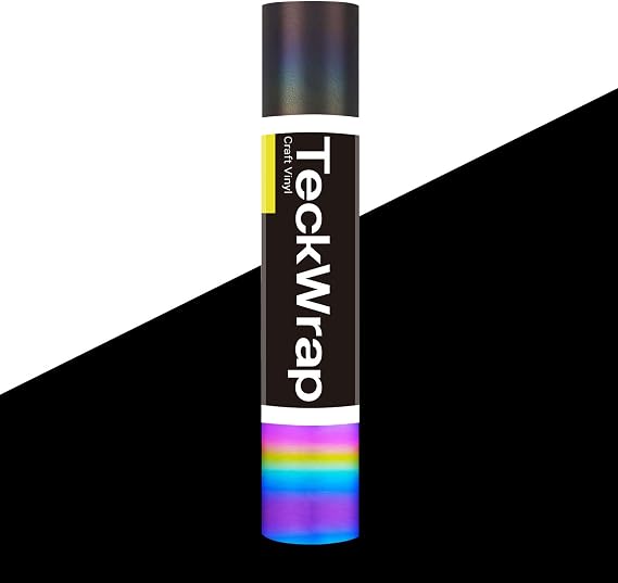 TECKWRAP Black Holographic Reflective Adhesive Vinyl Flashlight Sensitive Vinyl for DIY Craft Cutters, Signs, Scrapbooking, 1ftx5ft