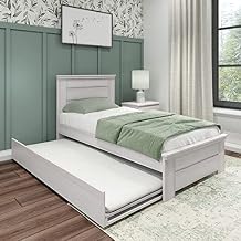 Max & Lily Modern Farmhouse Twin Bed with Plank Headboard and Trundle, Driftwood