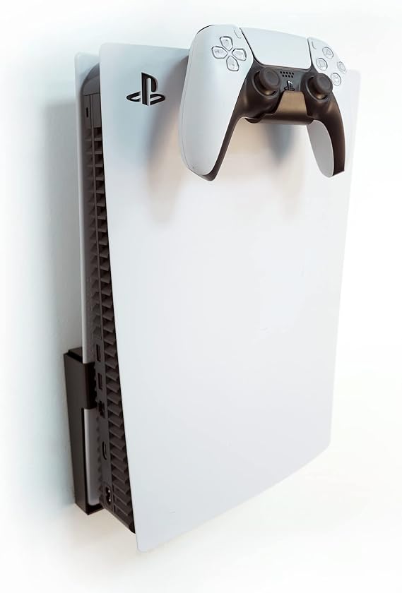 Monzlteck Wall Mount Holer for PS5 Original/Slim/Pro (Disc and Digital)+Controller Holder,All Metal Vertical Hanging On Wall with Power Botton Left/Right