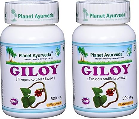 Planet Ayurveda Giloy, 500 Mg Veg Capsules, 2 Bottles (60 Capsules Each)
