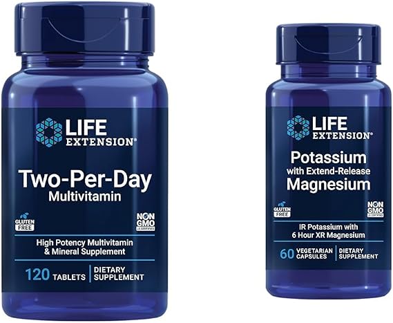 Life Extension Two-Per-Day 120 Tablet & Potassium with Extend-Release Magnesium 60 Capsule Bundle