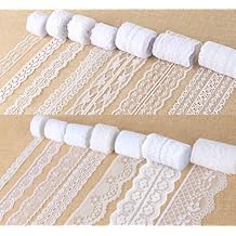 ilauke 46 Yards White Lace Ribbon 14 Rolls Vintage Lace Trims 0.6 to 2.1 inch Ribbon Laces with Assorted Pattern for Sewing, Crafts, Wedding Decor, Flower Ribbons, 3.28 Yards Each