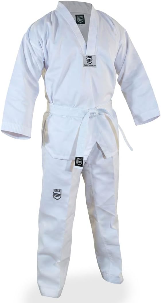 ELITE - クラシックホワイトカラー テコンドーユニフォーム TKD Dobok リブ生地