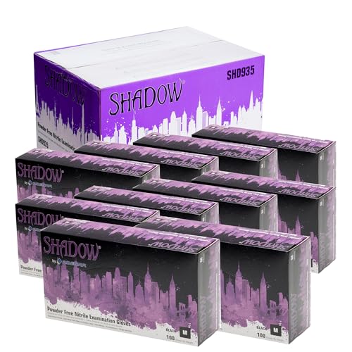Adenna SHADOW Disposable Nitrile Gloves 6 Mil, Medical Grade Exam Rubber Glove with Textured Grip, Non-Latex & Powder-Free, Case of 1000, Medium, Black