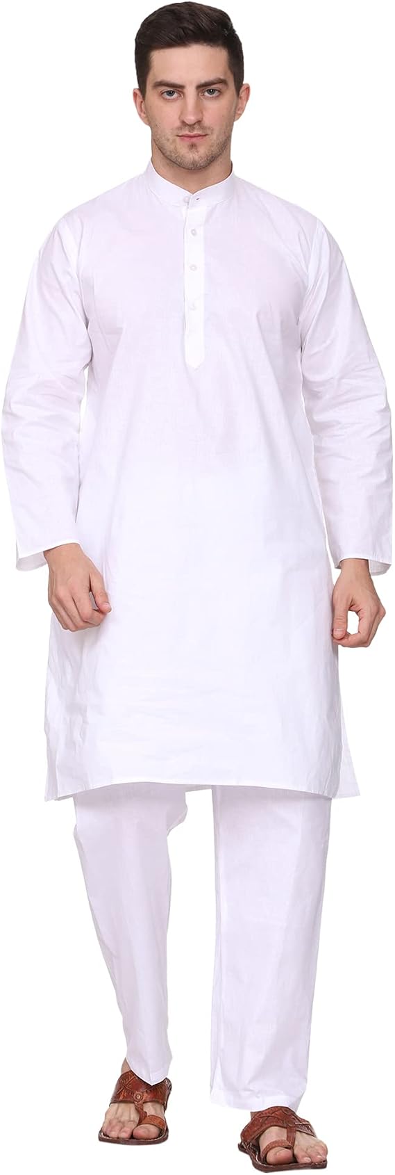 ITOS365 Men Cotton Kurta Pyjama Set Casual Regular Ethinic Wear Indian Dress White