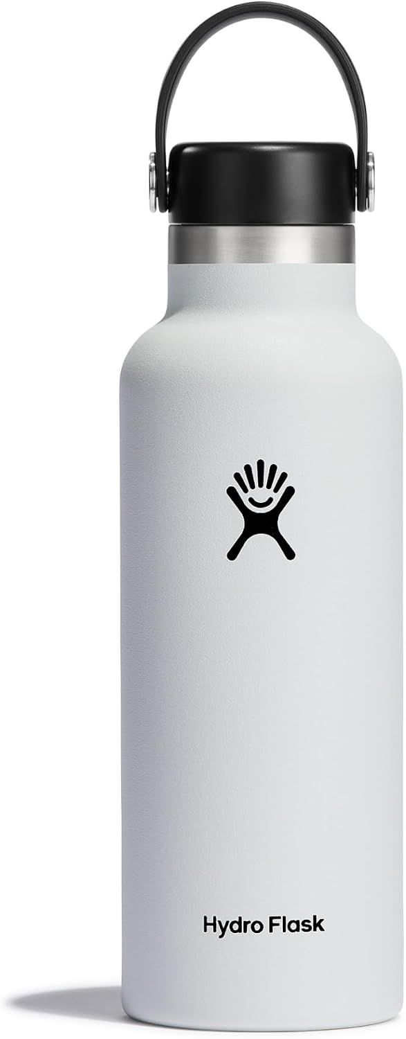 Hydro Flask - Water Bottle 532 ml 18 oz - Vacuum Insulated Stainless Steel Water Bottle with Leak Proof Flex Cap and Powder Coat - Standard Mouth - White