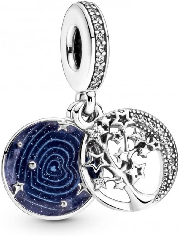 Pandora Double Dangle Tree & Galaxy Moon Charm Bracelet Charm Moments Bracelets - Stunning Women's Jewelry - Gift for Women - Made with Sterling Silver, Cubic Zirconia & Enamel
