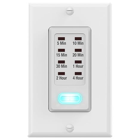 Fosmon Countdown Light Timer Switch for Bathroom, Heaters, 5-10-30-60 Min, 2-4 Hour Programmable in-Wall Timer Switch with 9 Settings 1875W, Neutral Wire Required, ETL Listed
