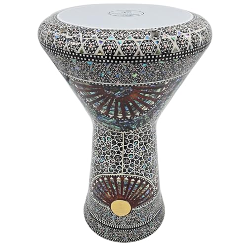 The Gawharet El Fan 18.5 Darbuka Doumbek Drum Sombaty Size With Real Blue Mother of Pearl Egyptian Rainbow