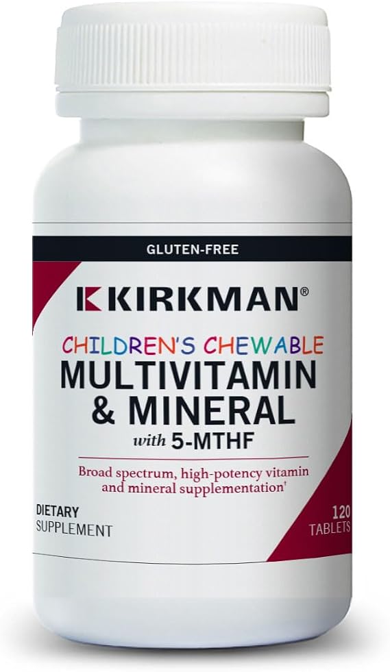 Kirkman - Children's Multivitamin & Mineral Chewable with 5-MTHF - 120 Capsules - Potent Broad-Spectrum Vitamin/Mineral Supplement - with Coenzyme Q-10 - Natural Mango Peach Flavor