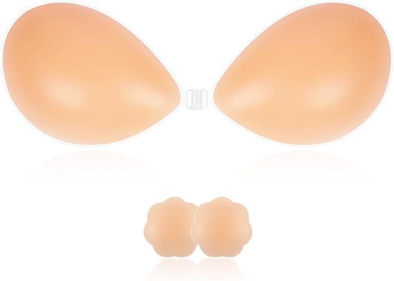 Women's Adhesive Strapless Sticky Silicone Bra for Backless Dress with Nipple Push-up
