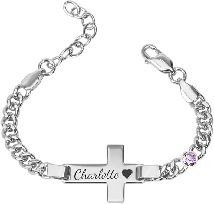 Personalized Baby Name Bracelet with Birthstone, 18K Gold Plated Cross Baby Bracelet, Baby Bracelets For Infant Girls, Boy, Baptism, Birthday