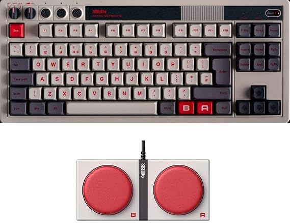 8Bitdo Retro Mechanical Keyboard, Bluetooth/2.4G/USB-C Hot Replaceable Gaming Keyboard with 87 Keys, Dual Super Keys and Super Stick for Windows and Android - ISO UK Layout - N Edition