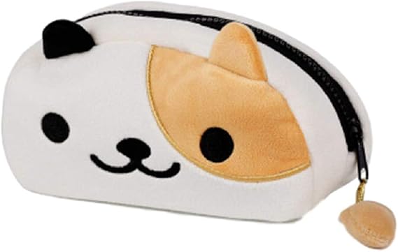 GK-O Cute Cat Plush Pencil Case Pen Bag Cartoon Make Up Cosmetic Bag (White Yellow)