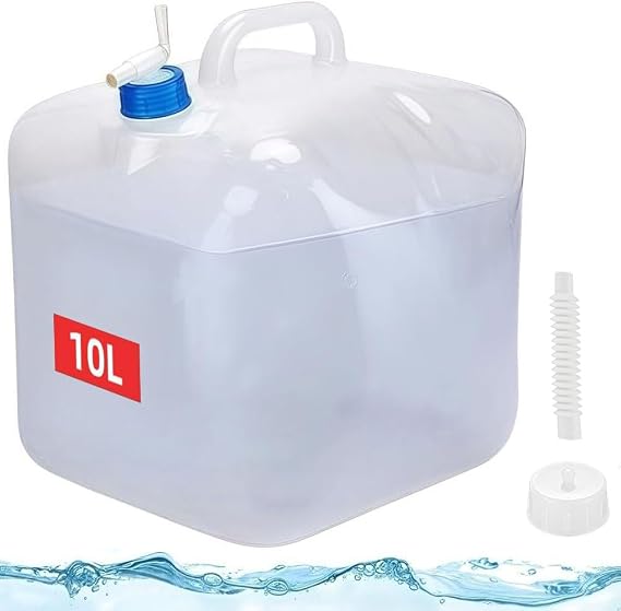 Collapsible Water Container 10L with Tap | An Extra Sealing Cover and 12cm Outlet Pipe | for Camping Picnic Car Journey ...