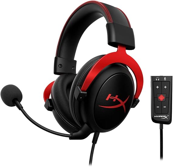 HyperX KHX-HSCP-RD Cloud II Gaming Headset with 7.1 Virtual Surround Sound, USB Audio Control Box, Red, PS4, PC, Xbox, Switch, Smartphone, Original Data Bonus 4P5M0AA | 7.1 surround sound, memory foam earpads, durable aluminum frame, works with multi-platform, PC, PS4