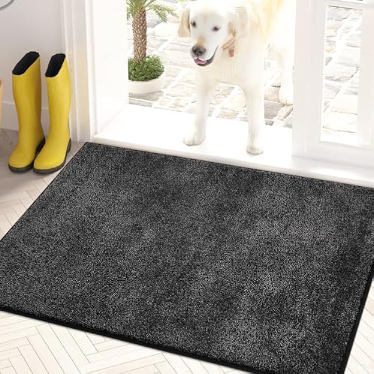 PURRUGS Dirt Trapping Door Mat 24 x 35.5, Non-Slip Machine Washable Entryway Rug, Dog Doormat, Indoor Front Door Mat, Super Absorbent Entry Rug for Muddy Shoes & Paws, Charcoal