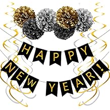 Saliyaa Gold & Black Happy New Year Banner for 2027 New Years Eve Party Supplies,Farewell 2026 Hello 2027 Happy New Year Decorations
