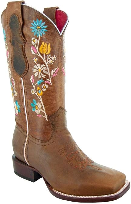 Soto Boots Women's Daisy Floral Embroidery Square Toe Cowgirl Boots M9001