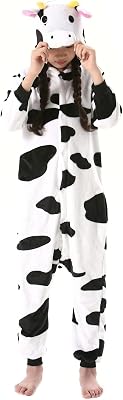 SimZoo Kids Animal Pajamas, Boy Girls Cow Cosplay Costume Sleepwear, One-Piece Unisex Homewear 3-11Y