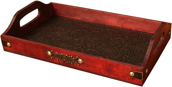 Breakfast Tray Serving Tray with Handle Rectangle Wood Butler Breakfast Tray Party Platter Decorative Tea Tray for Food Couch Dinner Living Room Bedroom Serving Tray (Size : L)