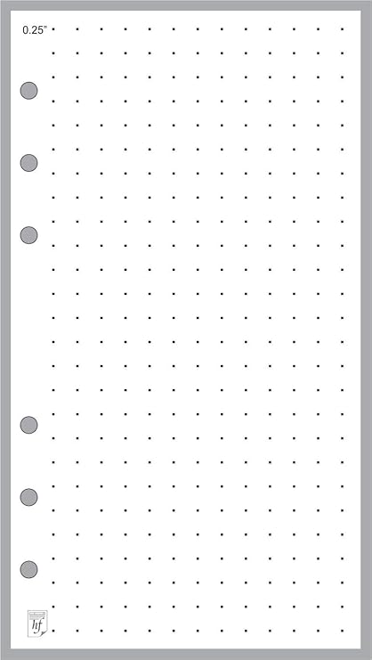 Personal Dot Grid Paper, 1/4 Grid. 50 Sheets, 3.75" x 6.75" | For 6-Ring Personal Notebooks. dot grid paper, 1/4 spacing, light dots. Ink-friendly heavyweight paper. Archival Quality.