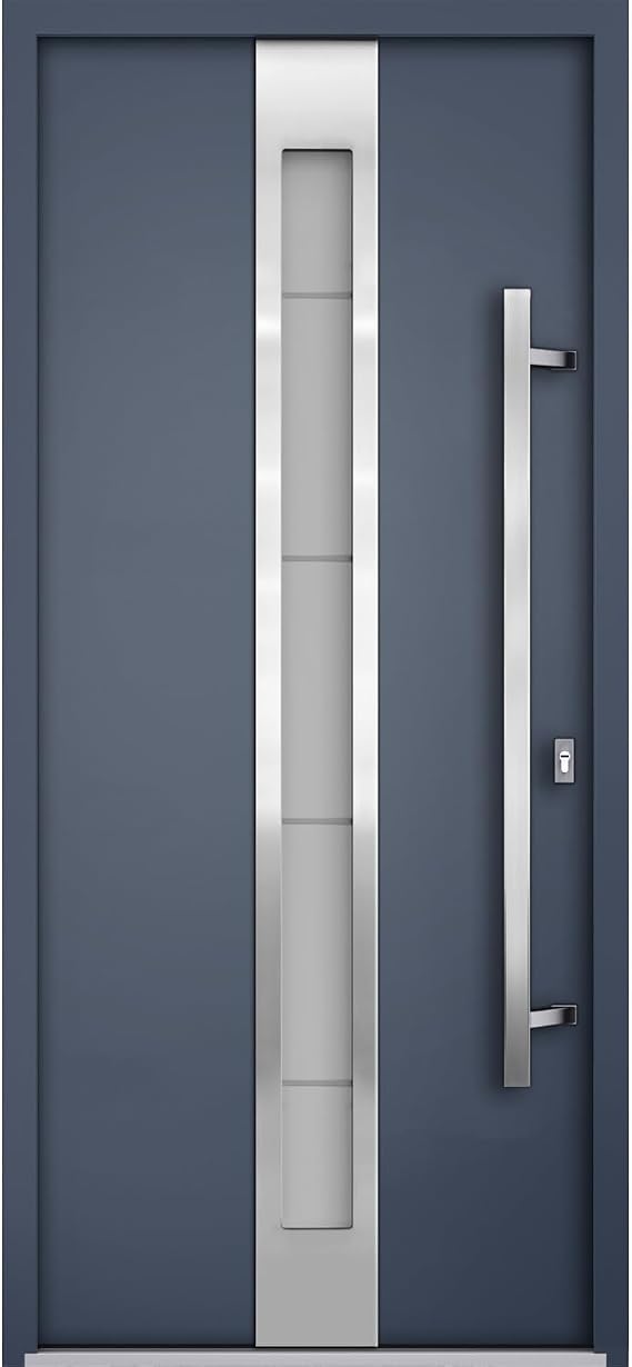 VDOMDOORS Modern Steel Front Exterior Door 36 x 80 inch | Prehung Insulated Security Entry Door with Frosted Glass Insert, Painted Gray Graphite, Left-Hand Inswing