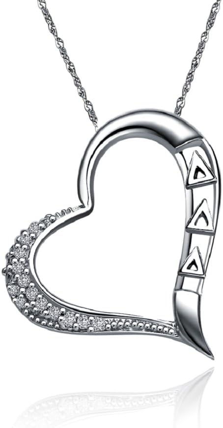 Delta Delta Delta Lavalier with a 18" Silver Chain - Embedded Heart Design (DDD-P013)