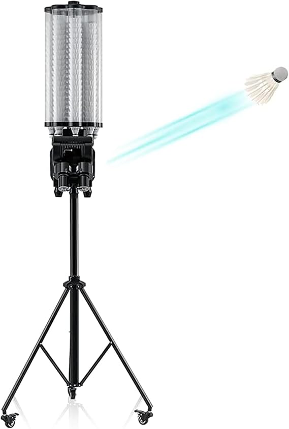 McbeAn Badminton Serving Machine, Multi-Functional Automatic Badminton Machine, Adjustable Speed and Frequency, Large Capacity of 180 Balls, Easy Movement of Rollers, Professional Training
