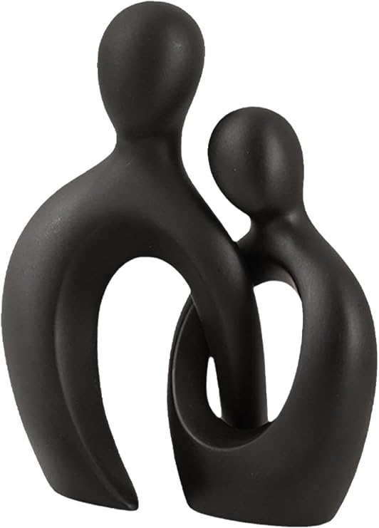Romantic Black Ceramic Couple Sculpture for Home Decor - Modern Abstract Lover Statue for Living Room, Office, and Bedroom Decor - Perfect Anniversary, Valentine's Day