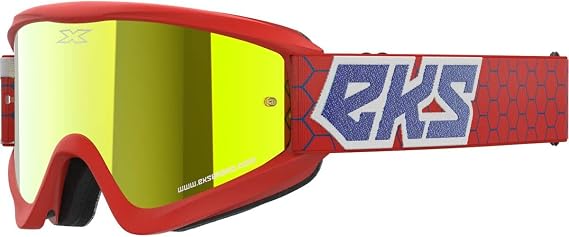 EKS Brand GOX Flat Out Mirror Goggles -Gold Lens (OSFA, Red/White/Blue)
