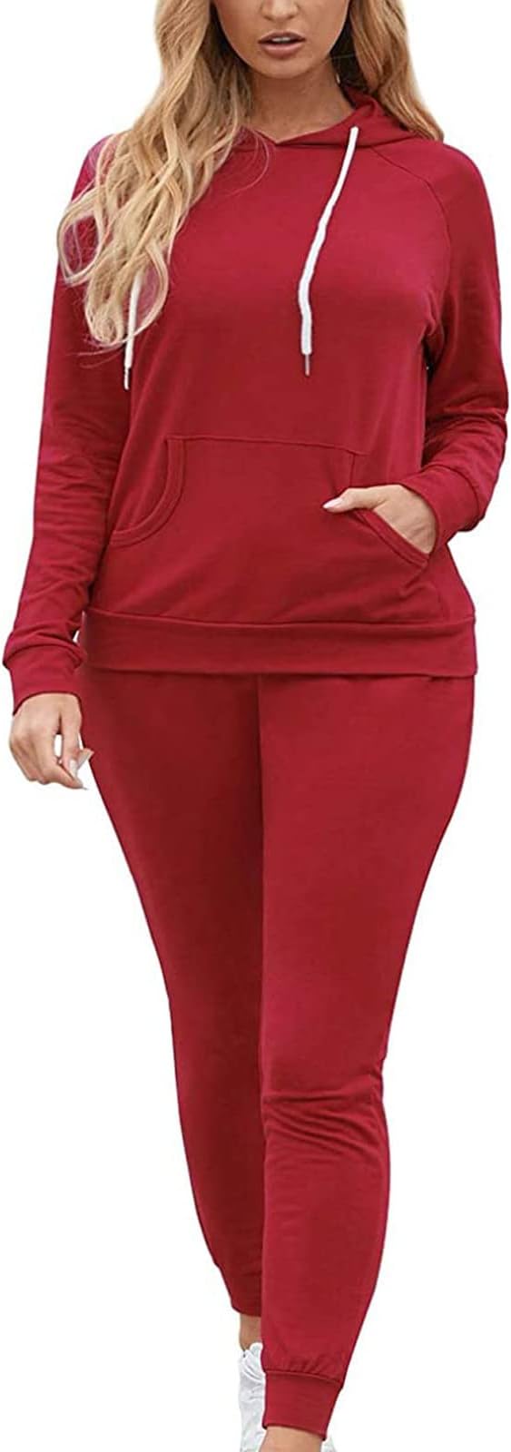 Lastesso Lounge Sets for Women 2 Piece Comfortable Travel Joggers Tracksuits Loose Pullover Hood Slim Fit Pants with Pockets