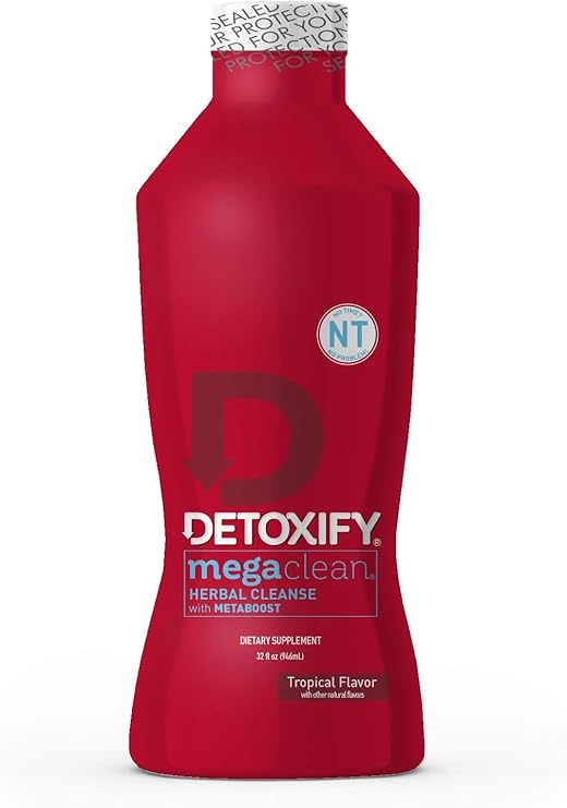Detoxify Mega Clean NT Herbal Cleanse Tropical 32 oz Professionally Formulated Herbal Detox Drink Enhanced with MetaBoost Eliminating Need for PreCleanse Plus Sticker