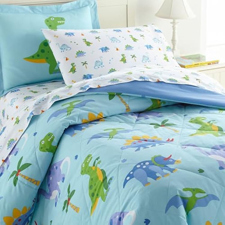 Wildkin Kids Cotton Twin Comforter Set Lightweight, Fits Twin Mattress, One Pillow Shams Included - Dinosaur Land