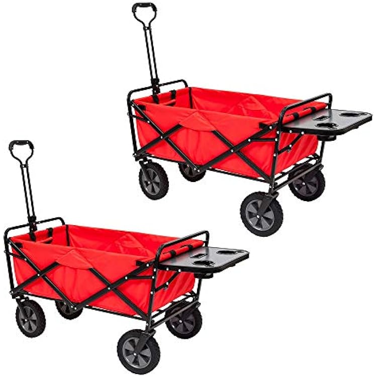 Mac Sports Collapsible Folding Outdoor Utility Wagon Cart wTable, Red 2 Pack