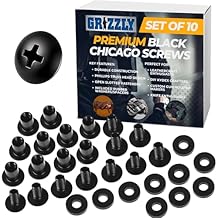Grizzly Black Chicago Screws, 1/4 Inch for Leather/Kydex Gun Holsters/Clips and Knife Sheaths, Phillips Truss Heads and Open Slotted Fasteners with Rubber Washers/Spacers