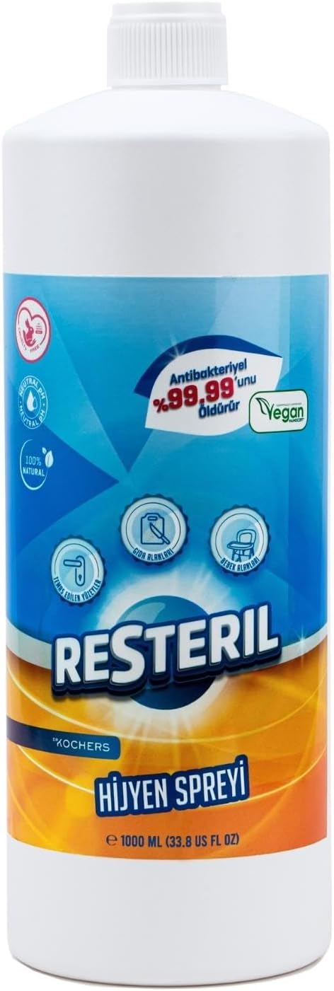 Resteryl Antibacterial 100% Natural Disinfectant Water Based Daily Use Hypochlorous Hygiene Spray 1000ml 1lt