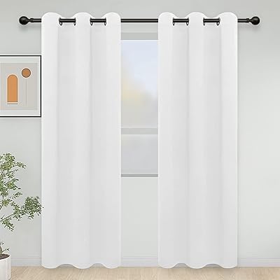 PureFit White Room Darkening Curtains for Bedroom and Living Room, Thermal Insulated Window Curtains, Light Blocking Grommet Drapes, GRS Certified Recycled Curtain, 42 x 84 Inch, Set of 2 Panels