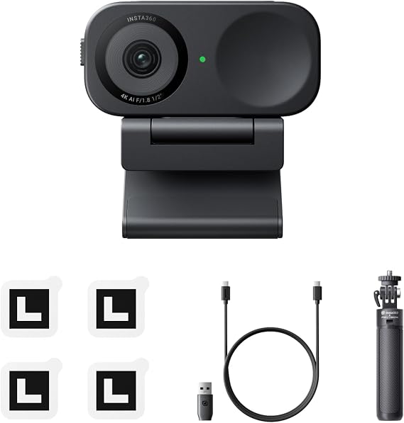 Insta360 Link 2C Tripod Bundle Graphite Black - 4K Webcam for PC/Mac, 1/2" Sensor, Auto Framing, HDR, AI Noise-Canceling Mic, Gesture Control for Streaming, Video Calls, Works with Zoom, Teams & More