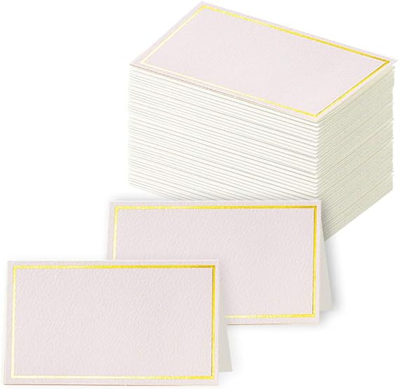 Toncoo 100Pcs Premium Place Cards, Small Table Cards with Gold Foil Border, Escort Cards, Name Cards, Wedding Place Cards for Wedding, Table, Dinner Parties, Seating Cards, 2" x 3.5"
