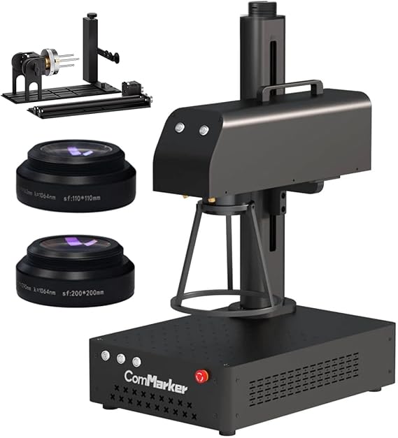 ComMarker B4 20W Max Fiber Laser Engraver with Rotary Axis,Support LightBurn Laser Engraving Machine with 2 Different Size Lens,Fiber Laser Marking Machine for Jewelry,Sliver,Tag,Tumblers,Brass