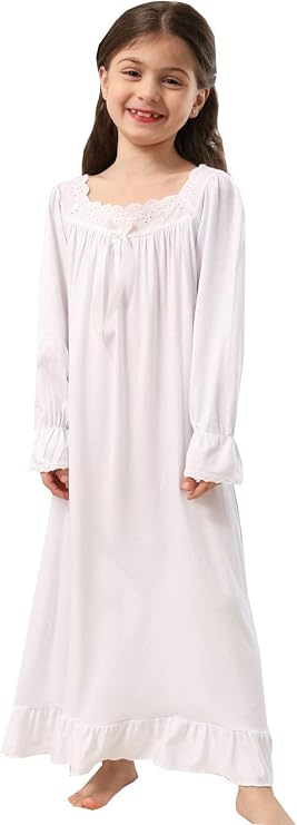 Twtility Girls' Princess Lace Nightgown Long Sleeve Cotton Sleepwear Dress 3-12Years