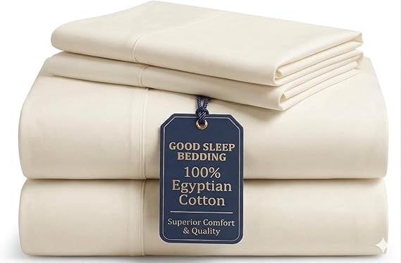 100% Egyptian Cotton Sheets Queen Size Bed Set, 4 Pc Ivory Queen Sheet Set
