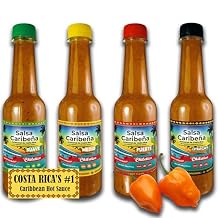 Chiletico Caribbean Hot Sauce Gift Set Artisan Costa Rican handcrafted -Puerto Limon Inspired Natural Ingredients 4-Pack Sampler (Mild, Medium, Hot, Extra Hot) 10.5 oz Each Total 42.3 oz
