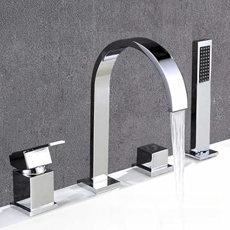 Shower Head Set, 4 Hole Bath Tap Single Lever Shower Mixer White Waterfall Bath Shower Mixer Tap Shower Head for Bath Taps,Chrome