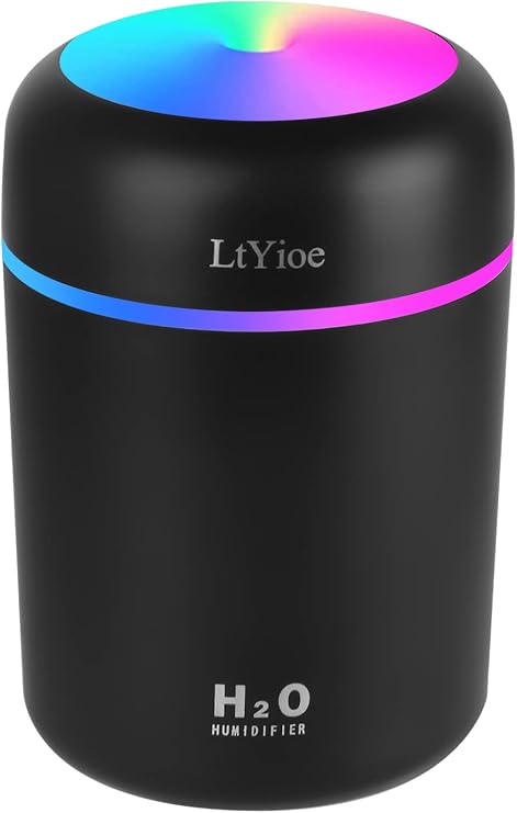 LtYioe Humidifier Portable Mini Humidifiers for Bedroom, Personal Desktop Cool Mist Air Humidifier with Colorful Night Light, 2 Mist Modes & Auto Shut-Off, Super Quiet for Car Office Home (Black)