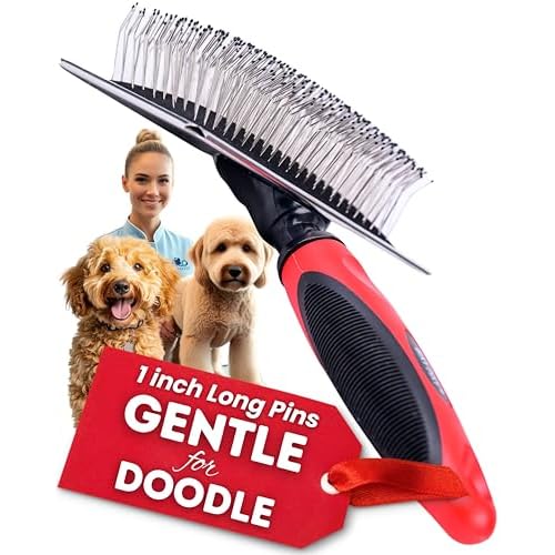 Dog Slicker Brush - Large - Protective Ball Tipped Pins Massages Pet Skin - Professional Groomer Dog Brush for Goldendoodle - Golden Retriever Brush Large Size