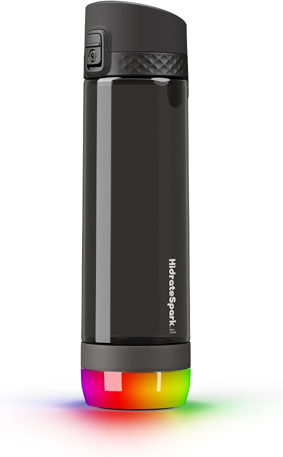 Hidrate Spark PRO Lite Smart Water Bottle Tritan Plastic Tracks Water Intake with Bluetooth, LED Glow Reminder When You Need to Drink Chug Lid, 24 oz, Black