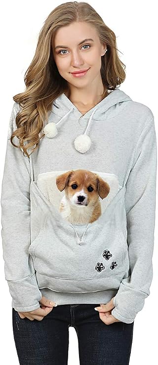 Jomago Womens Pet Carrier Sweater Cat Dog Pouch Hoodies Animal Holder Long Sleeve Hood Sweatshirt